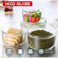 small round glass storage jar /food container with plastic lid
